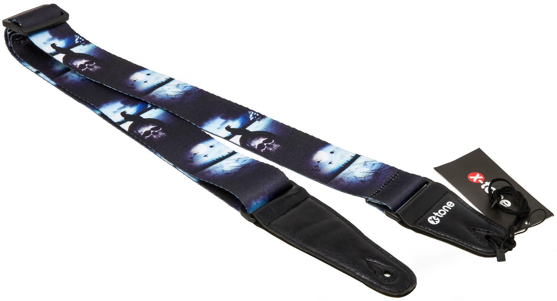 Sangle courroie X-tone XG 3104 Nylon Guitar Strap Skull With Crow - Black & Blue