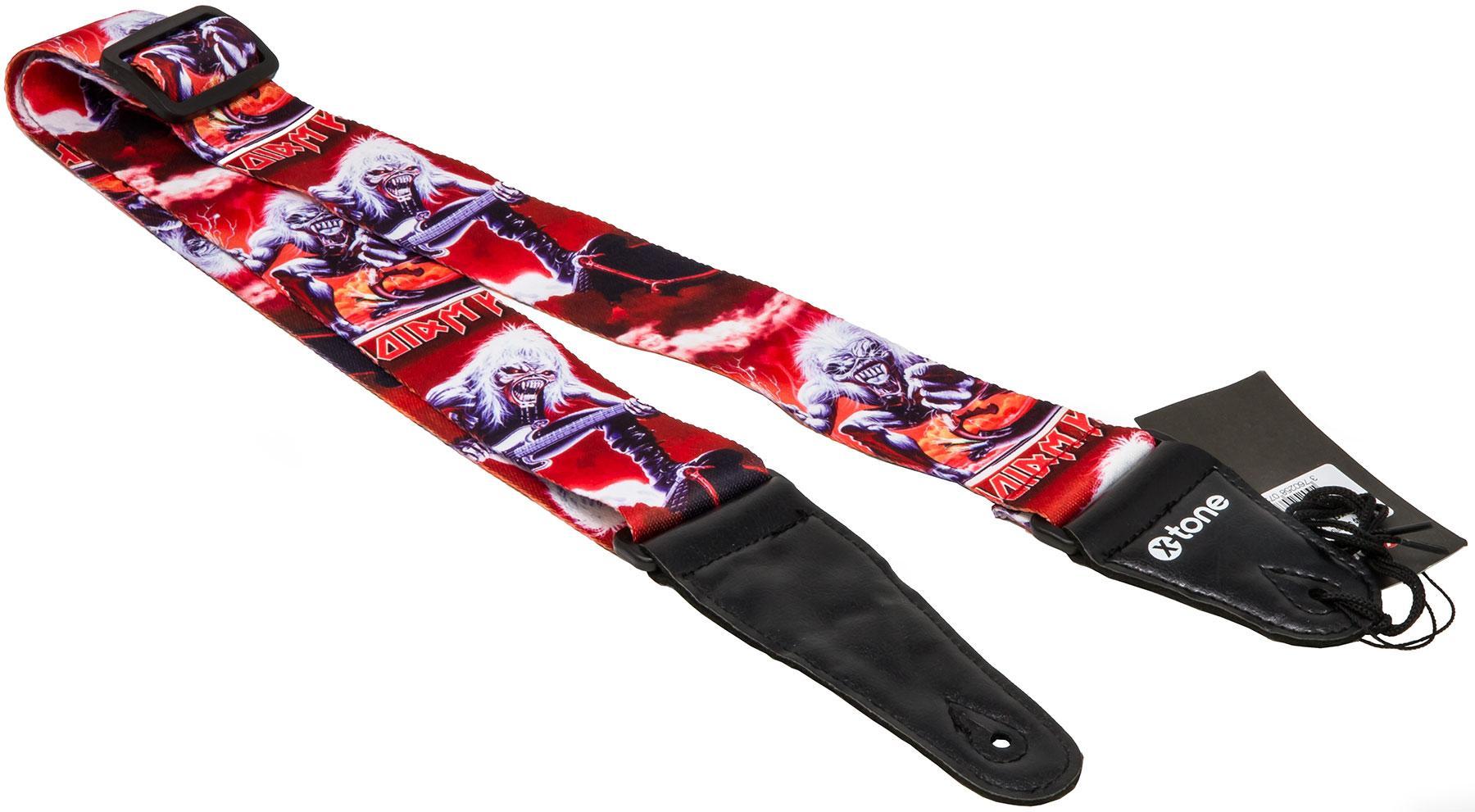 Sangle courroie X-tone XG 3106 Nylon Guitar Strap Skull With Hair - Black & Red