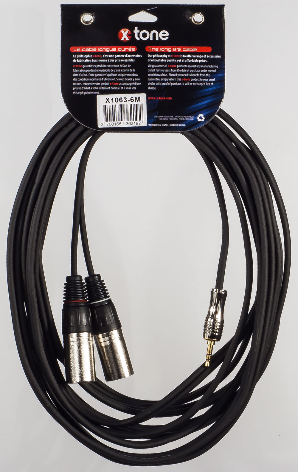 X-tone X1063-6m - Jack(m) 3,5 Stereo / 2 Xlr(m) - CÂble - Variation 1