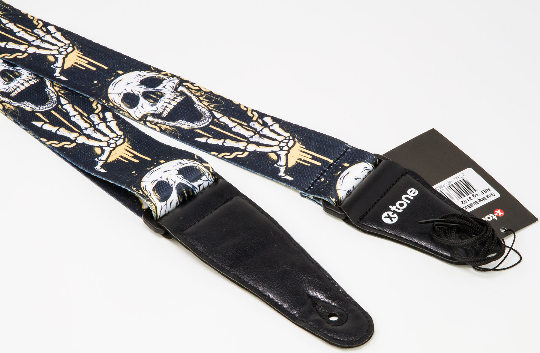 X-tone Xg 3102 Nylon Guitar Strap Skull Laughing Black & Yellow - Sangle Courroie - Variation 1