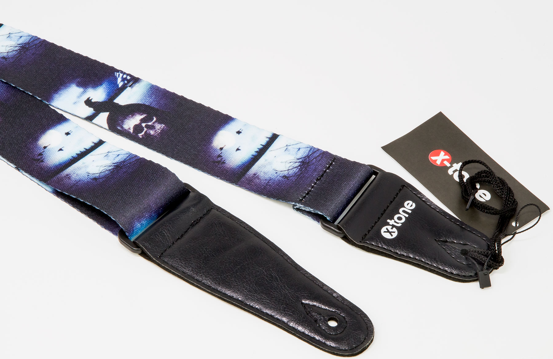 X-tone Xg 3104 Nylon Guitar Strap Skull With Crow Black & Blue - Sangle Courroie - Variation 1