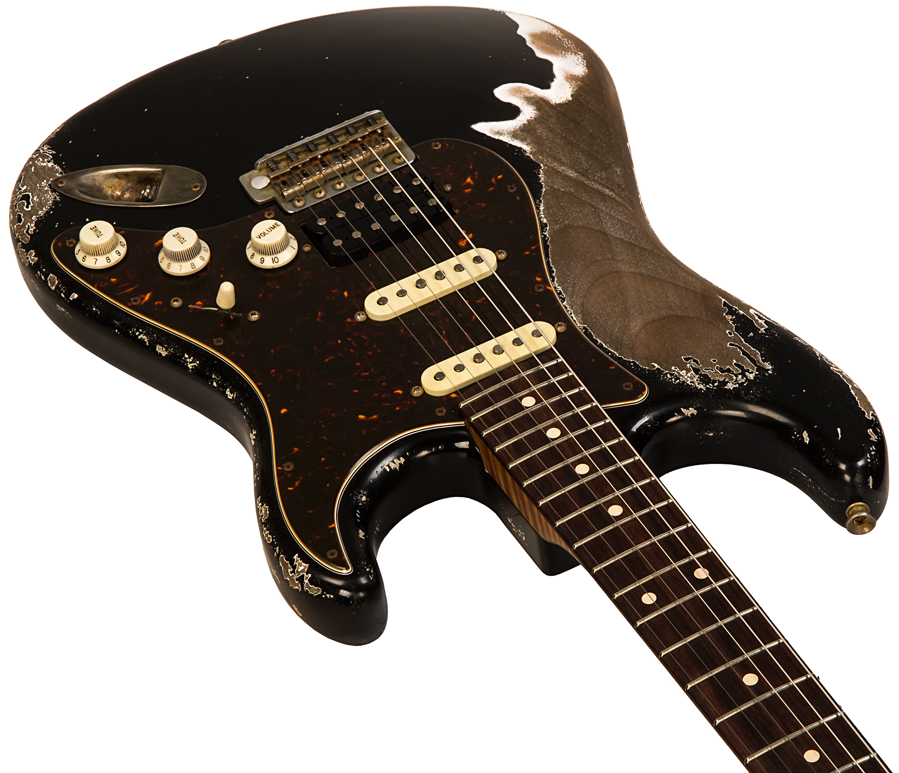 Xotic Xsc-2 Alder California Class Hss Trem Mn #2100 - Super Heavy Aging Black - Guitare Électrique Forme Str - Variation 1