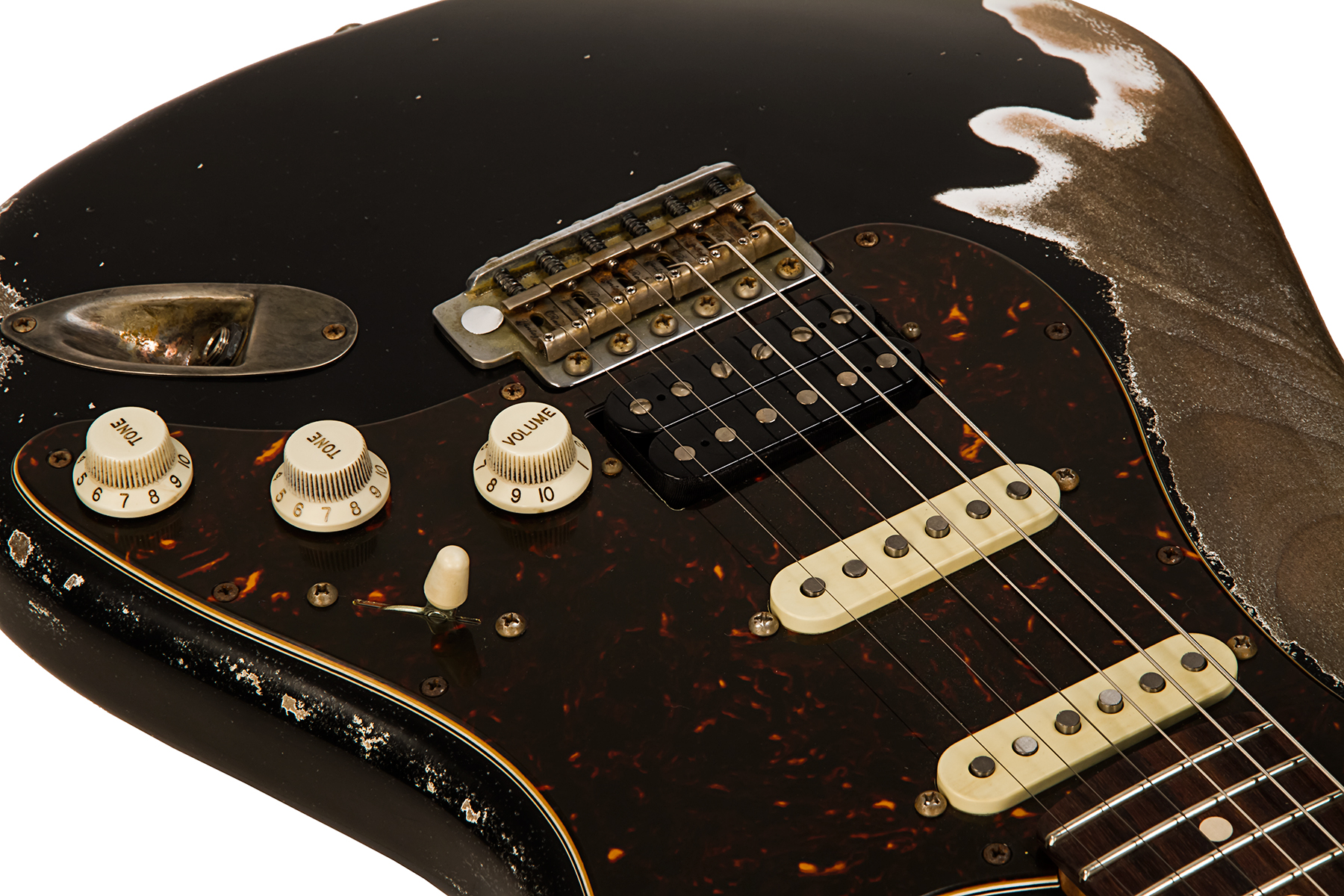 Xotic Xsc-2 Alder California Class Hss Trem Mn #2100 - Super Heavy Aging Black - Guitare Électrique Forme Str - Variation 3