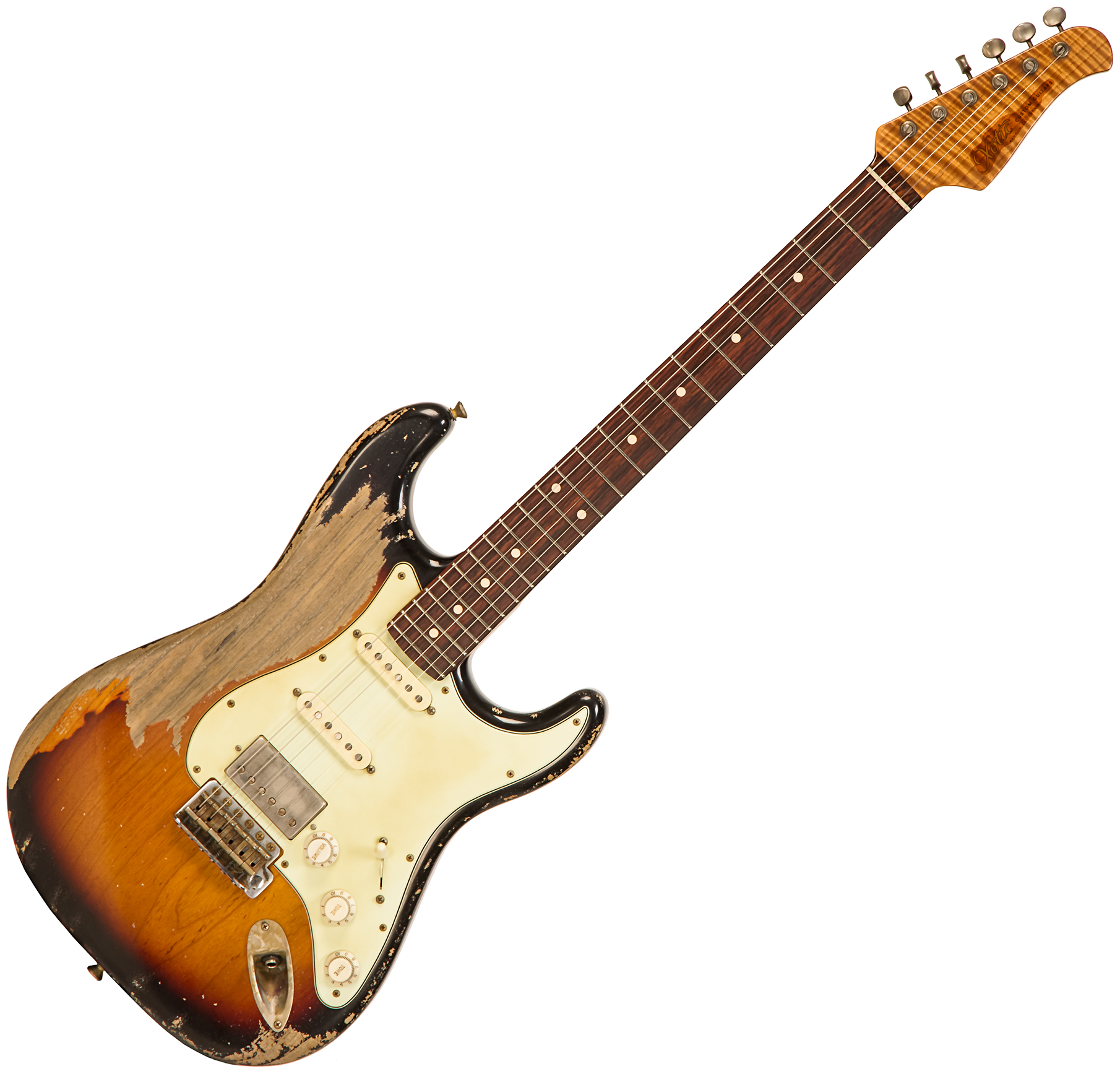 Xotic Xsc-2 Ash Calif. Class Hss Rw #2090 - Super Heavy Aging 3 Tone Burst - Guitare Électrique Forme Str - Main picture