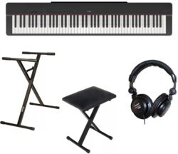 Piano numérique portable Yamaha P-225 Black + Stand + Banquette + Casque - Noir